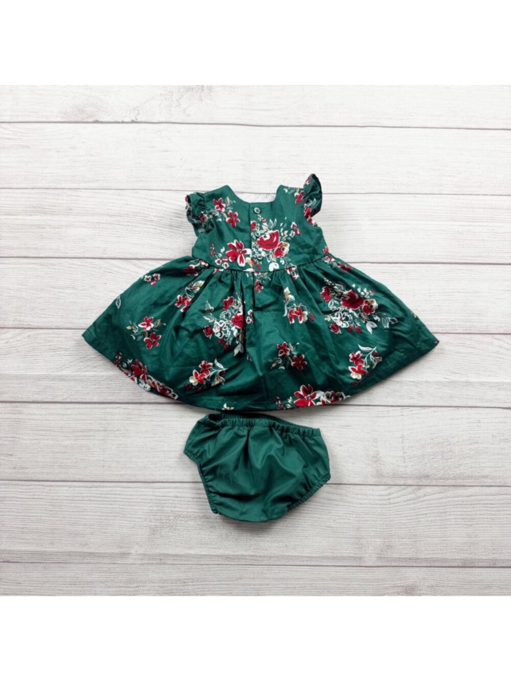 Carter’s Baby Girl Floral Green Dress Ruffles Bloomers 0-3 Months - Picture 5 of 5